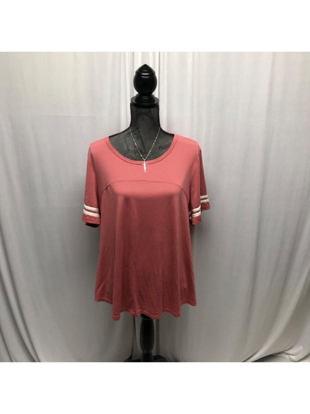 No Comment Top Womens Size 2X Pink Striped Short Sleeve Casual Comfy Shirt
